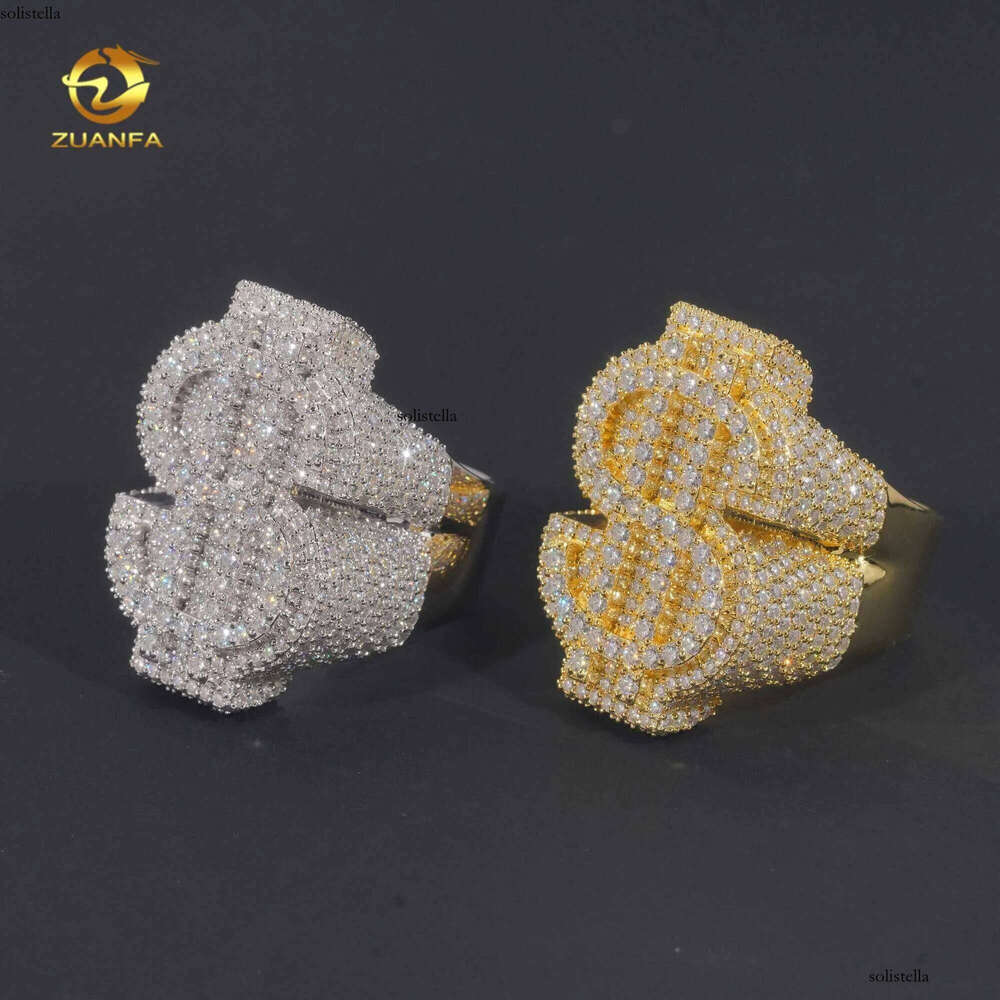 Sier mens rings fine iced out vvs moissanite custom hip hop lab dia jewelry dollar ring
