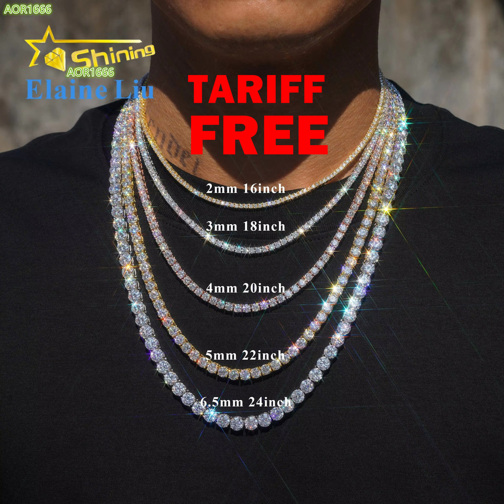 Factory Direct Price Iced Out 2mm 3mm 4mm 5mm 6.5mm VVS Silver 925 Hip Hop VVS Moissanite Lab Diamond Tennis Chain