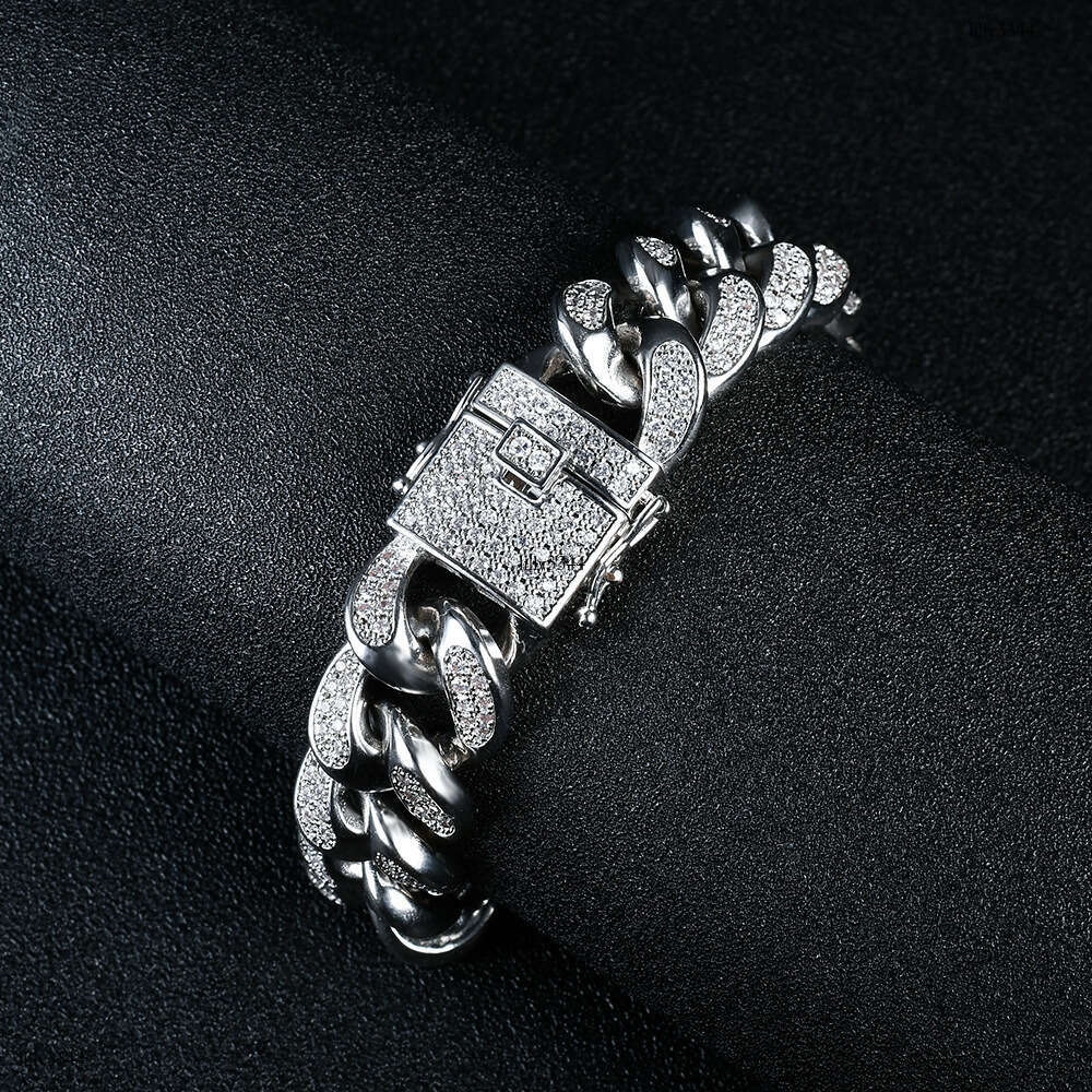 High-Quality Pave Zircon 18mm Wide Cuban Chain Men's HipHop Jewelry Bracelet