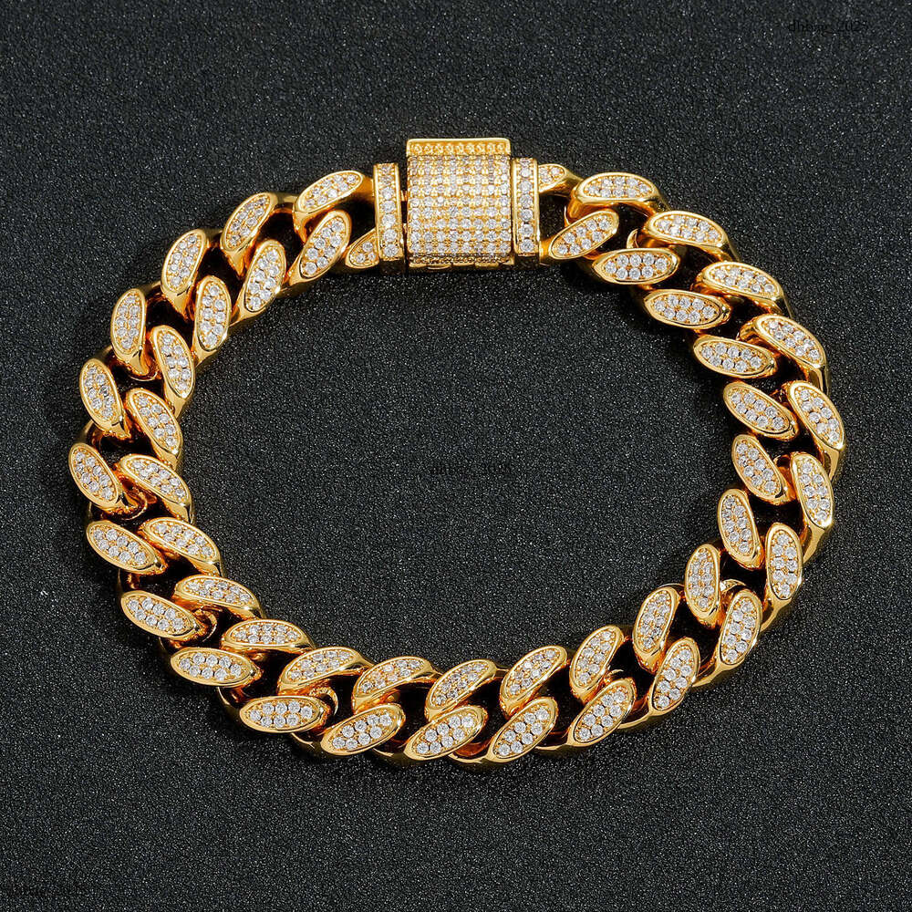 Zircon 12mm Flip Clasp Double Row Full Dia Cuban Chain Trendy Brand Personality Men's Hip Hop Bracelet
