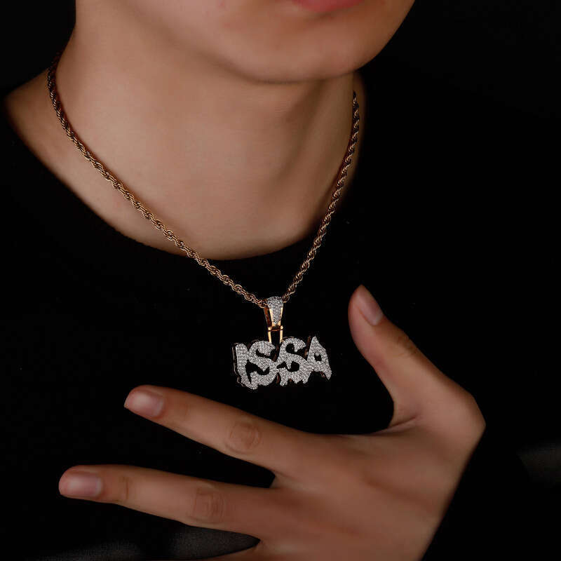 English Alphabet Full Dia Pendant Necklace for Men and Women, Trendy Ins Style