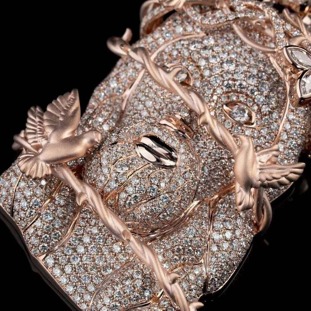 3inch High Complete Iced VVS Silicon Rose Gold Plated Jesus Pendant, with Thorn Bird