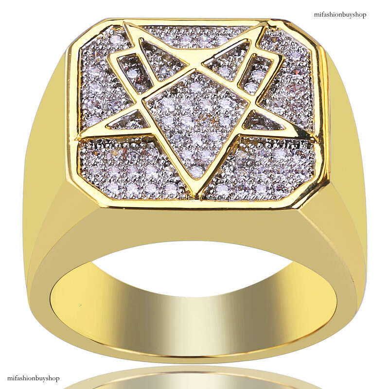 Hot Plated Gold Inlaid Zircon Geometric Shape Hip-Hop Men's Ring Trendy Jewelry