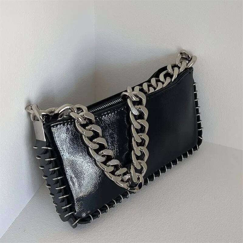 Fashion Sequined Chains Shoulder Bag Black Glossy Woman's Handbags Casual Crossbody Bags For Woman Square Phone Flap Purses Chic