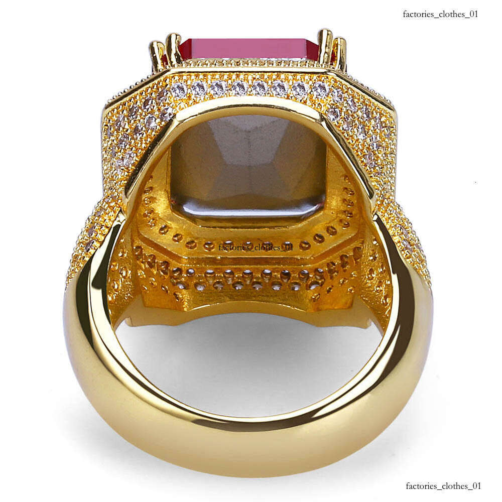 New Gold-Plated Micro-Paved Zircon Hip-Hop Trendy Red Ring