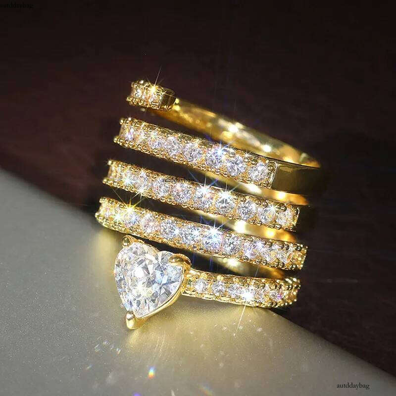 2025 Choucong Brand New Wedding Rings Fashion Jewelry Gold Fill Heart Shape 5A Cuic Zircon CZ Dia Party Eternity Women Cross Ring For Lover Gift