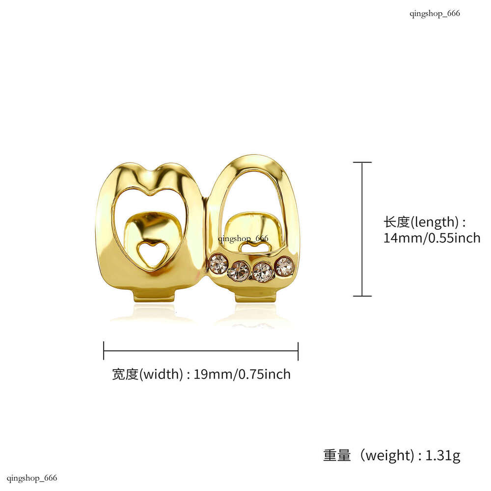 Halloween Personalized Accessories Double Hollow Dia-Studded Gold Glossy for Men TEMU Hot-Selling Hip-Hop Teeth Set