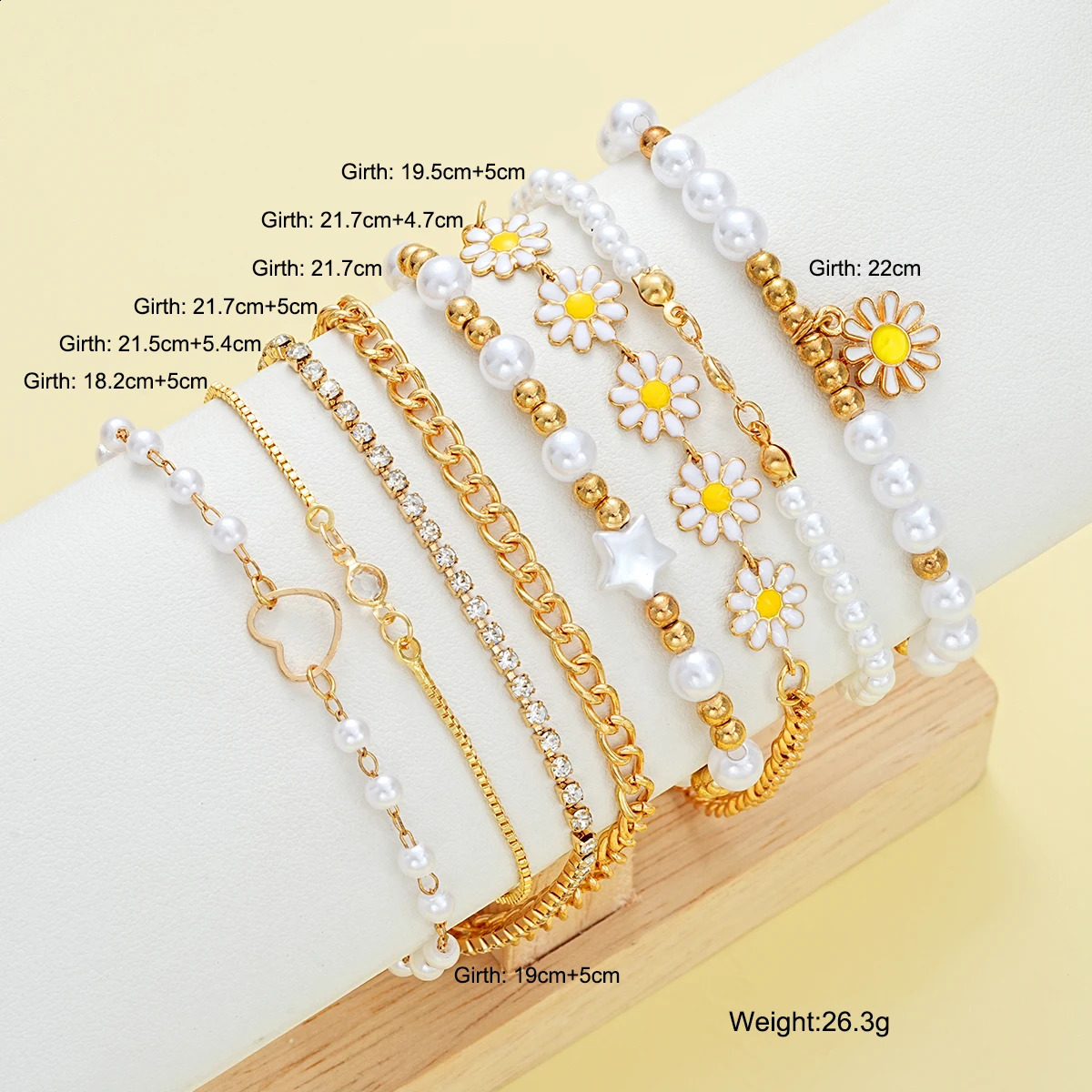 8 Pcs Vintage Daisy Flower Pendant Anklet Set for Women Bohemian Beach Beaded Star Heart Pearl Anklets Summer Jewelry Gifts 250807