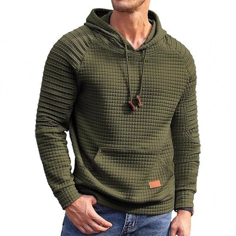 Mens Hoodies Pullover Casaul Long Sleeve Drawstring Waffle Knit Hooded Sweatshirt with Kanga Pocket