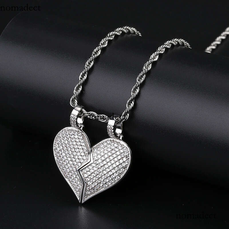 Hip Hop Jewelry Detachable Broken Heart Sier Couple Pendant Moissanite chain Necklace for Men and Women