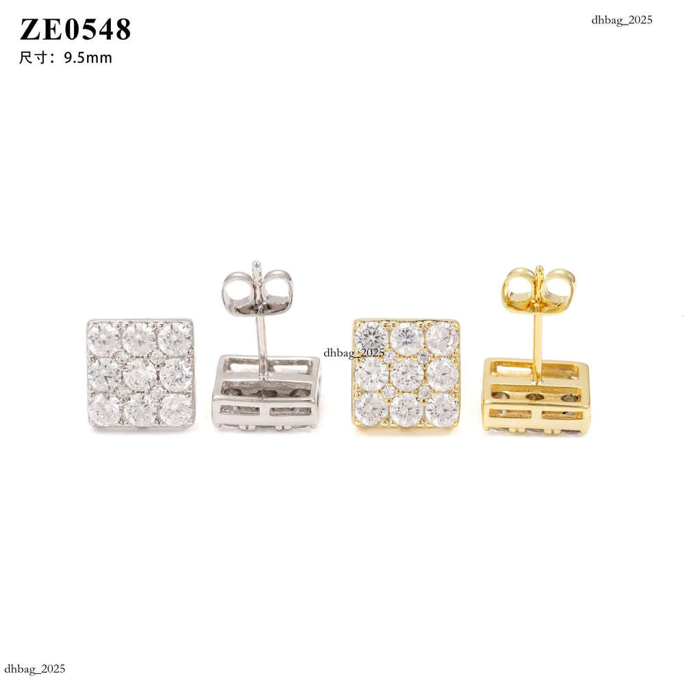 Hot Selling Sier Inlaid Moissanite Princess Cut High-End Unisex Hip-Hop Earrings