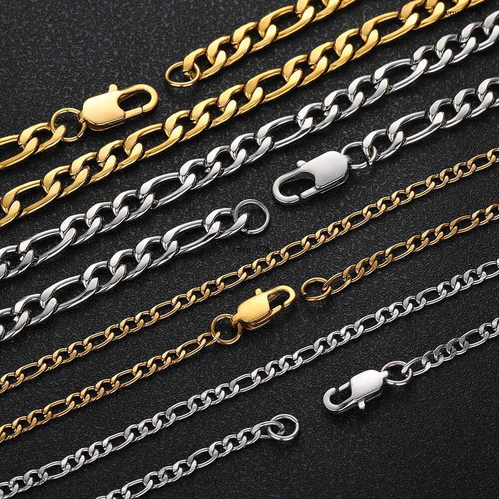 Titanium Japanese Style Buckle Figaro Chain Sterling Silver Men's Hip Hop Gold Necklace