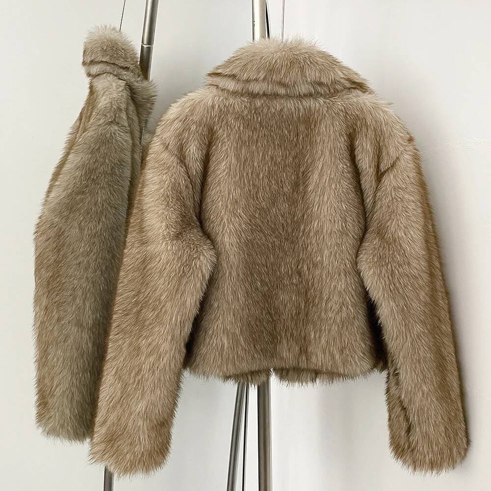 2025 Autumn Winter Clothes Women Fashion Short Faux Jacket Suit Collar Fake Coat Long Sleeve Artificial Fox Fur Overcoat