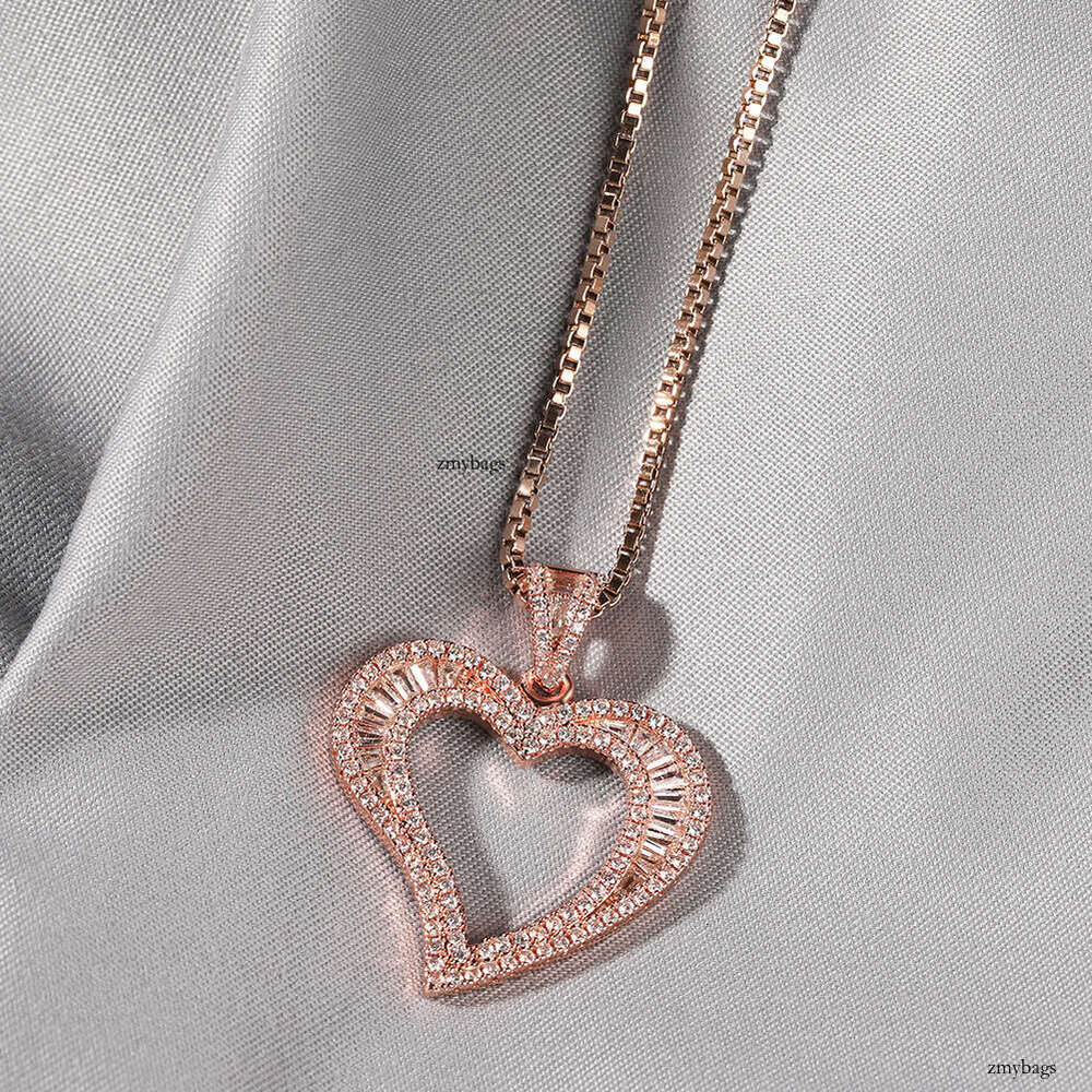 Hip-Hop Boy Ins Style Square Hollow Small Heart Pendant Simple Fashion Moissanite chain Jewelry