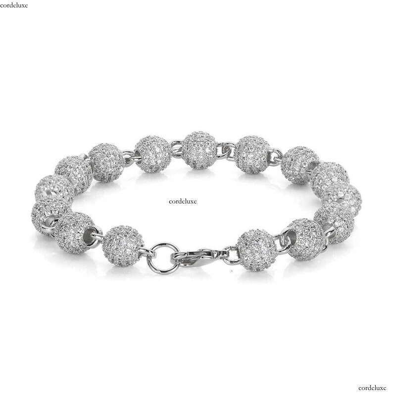 8mm Micro Inlaid Zircon Round Bead Chain Bracelet Men's Fashion Trendy Brand Hip Hop Accessories