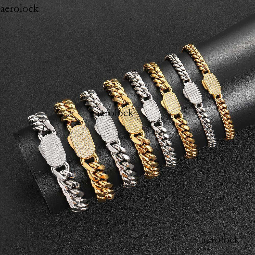 Hip Hop Men's Titanium Necklace Trendy Brand Sterling Silver Inlaid Dia Cuban Chain Bracelet Jewelry