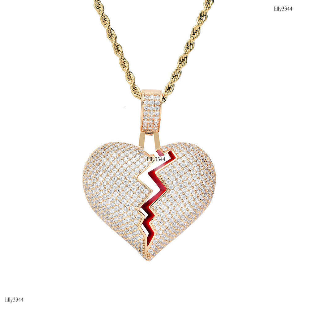 Unique Unisex Couple Heartbreak Pendant Broken Heart Full Moissanite chain Hip Hop Necklace