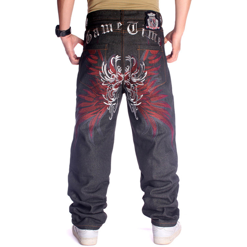 Hip hop pants for men fashion street style loose baggy jeans plus size wings embroidery long trousers