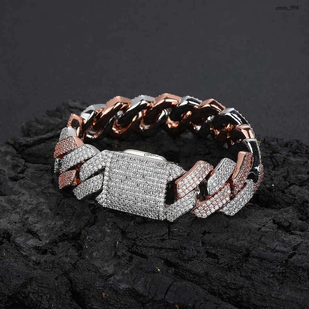Hip Hop 20mm Zircon Flip Clasp Dia Cuban Chain Thick Men's Bracelet Jewelry