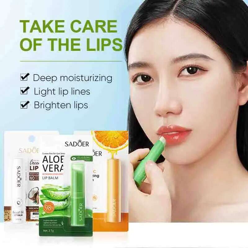 SADOER Vitamin C Aloe Coconut Lip Balm Moisturizing Anti Cracking Hydrating Repair Nourishing Lipstick Lips Skin Care Products Free shipping