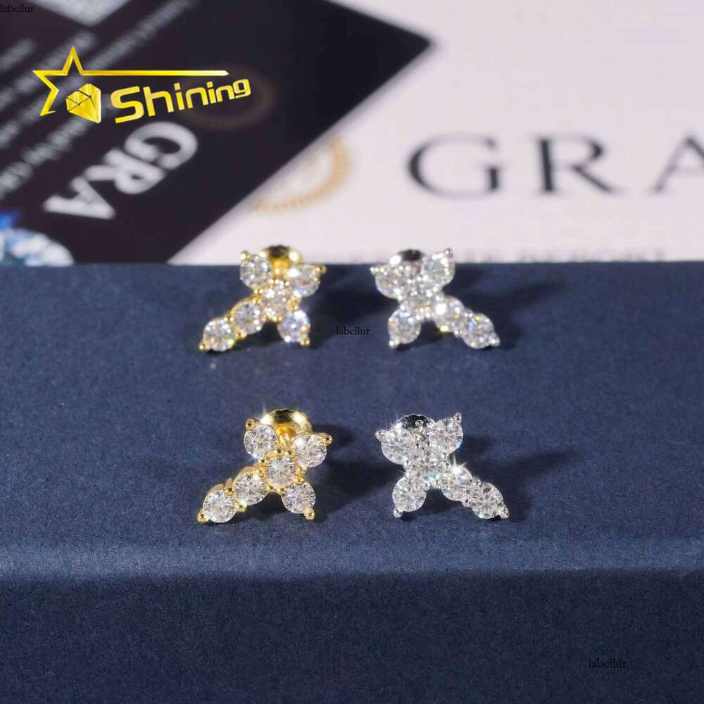 Trendy Unisex GRA Certified Screw Back Cross Moissanite Hip Hop Jewelry Sier Earrings
