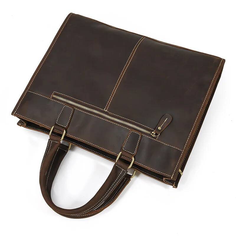 Newsbirds Leather Men 100% Cow Skin Briefcase Shoulder Strap Laptop Handbag With 2 Front Pockets New Designer Bag