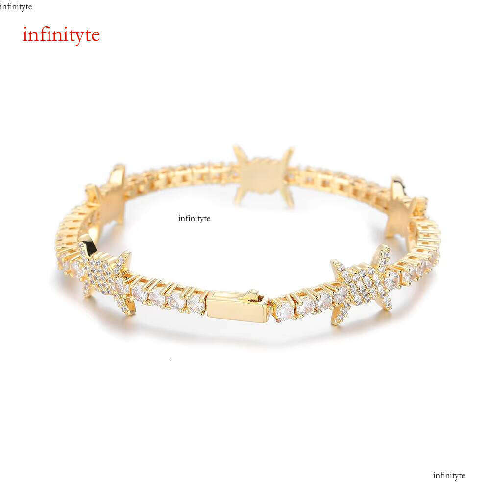 NUOYA New Style White Zircon Gold Plated Hip Hop Jewelry Iced Out Dia Thorns Tennis Chain Bracelet