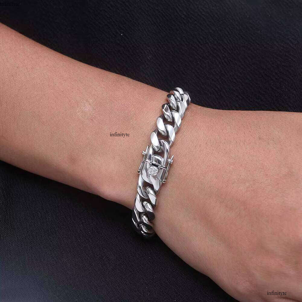 Nuoya Hip Hop 8mm Link Gold Plated Stainless Steel Cuban Bracelet for Men's Fine Jewelry