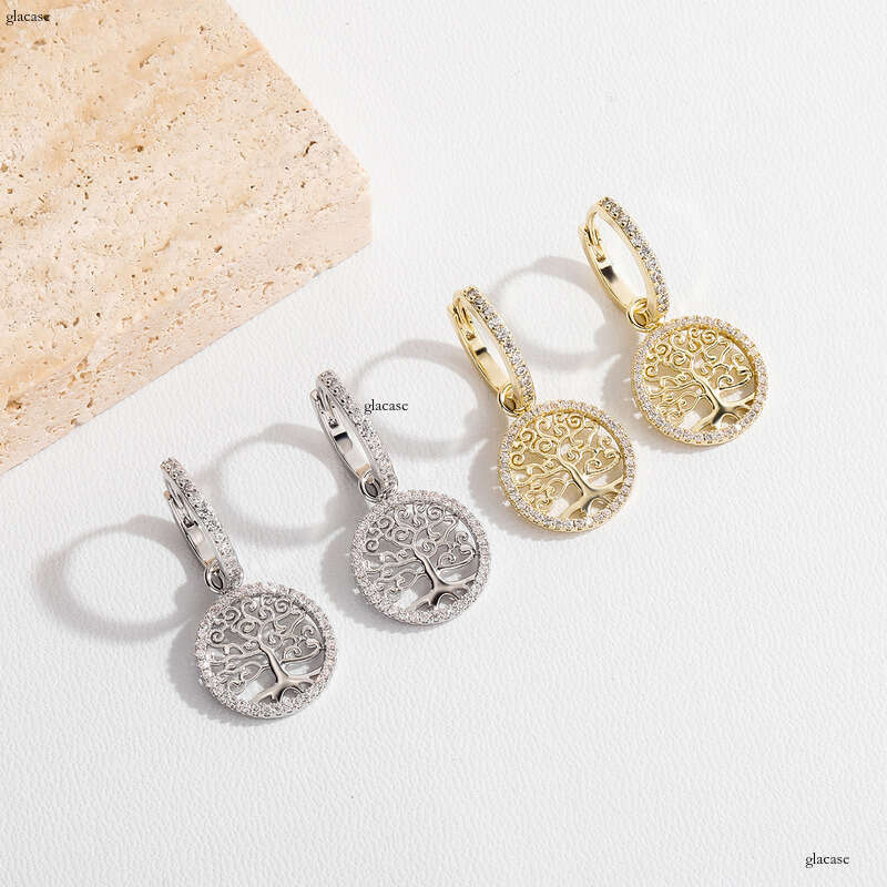 Trendy for Women Round Simple Hollow Creative Lucky Tree Drop Earrings Versatile Personality Gold Jewelry