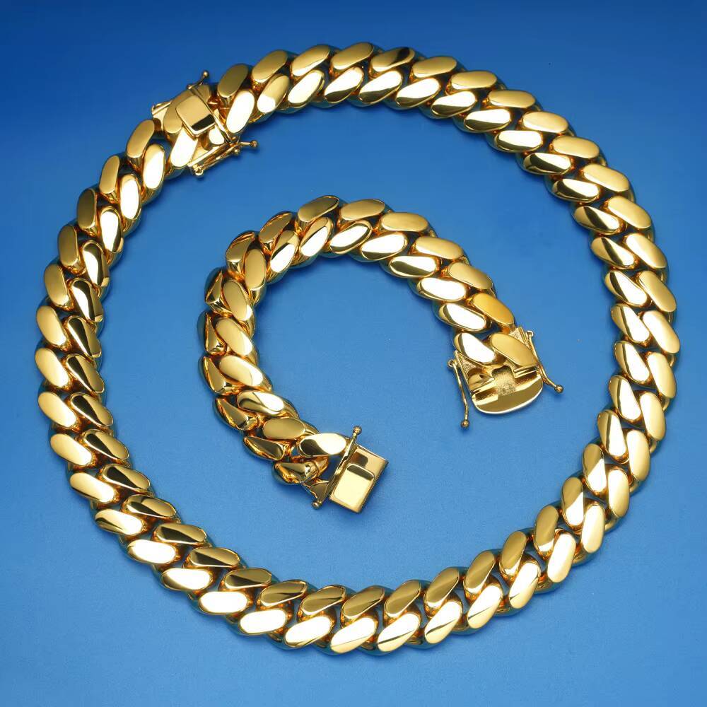 Wholesale Choker 18k Gold Chunky Custom Gold Link Chain 24k Gold Cuban Miami Chain 22mm Miami Cuban Necklace