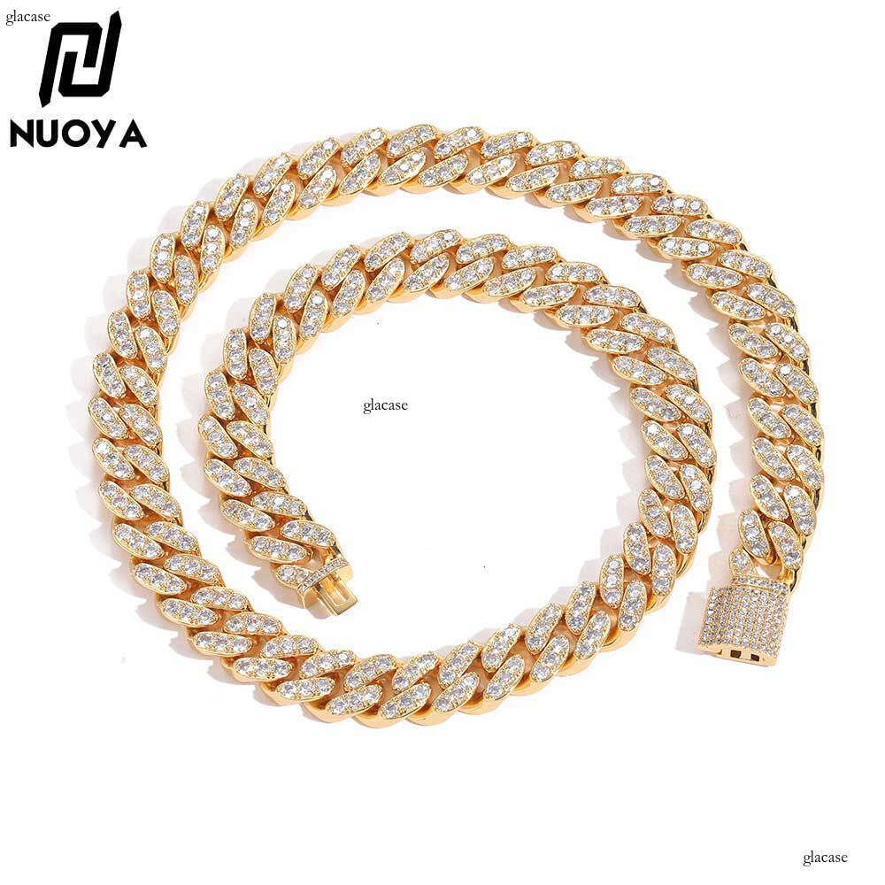 12mm Flip Clasp Single Row Moissanite chain Cuban Chain Trendy Versatile Men's Necklace Hip Hop Accessories