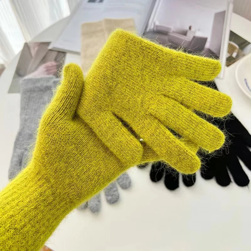 Korean Longer Gloves Women Winter Rabbit Knitted Finger Gloves Christmas Thick Warm Gloves 250807
