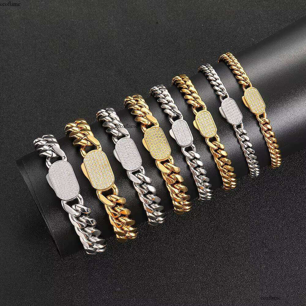 Miami Link Chain Bracelet Punk Jewelry for Men Sier Iced Clasp Stainless Steel Cuban Bracelets