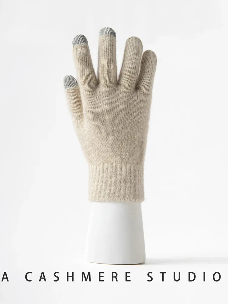 Men 100% Cashmere Knitted Gloves Touchscreen Autumn Winter Christmas Gloves Warm Wrist Length Classic Male Mittens 250807