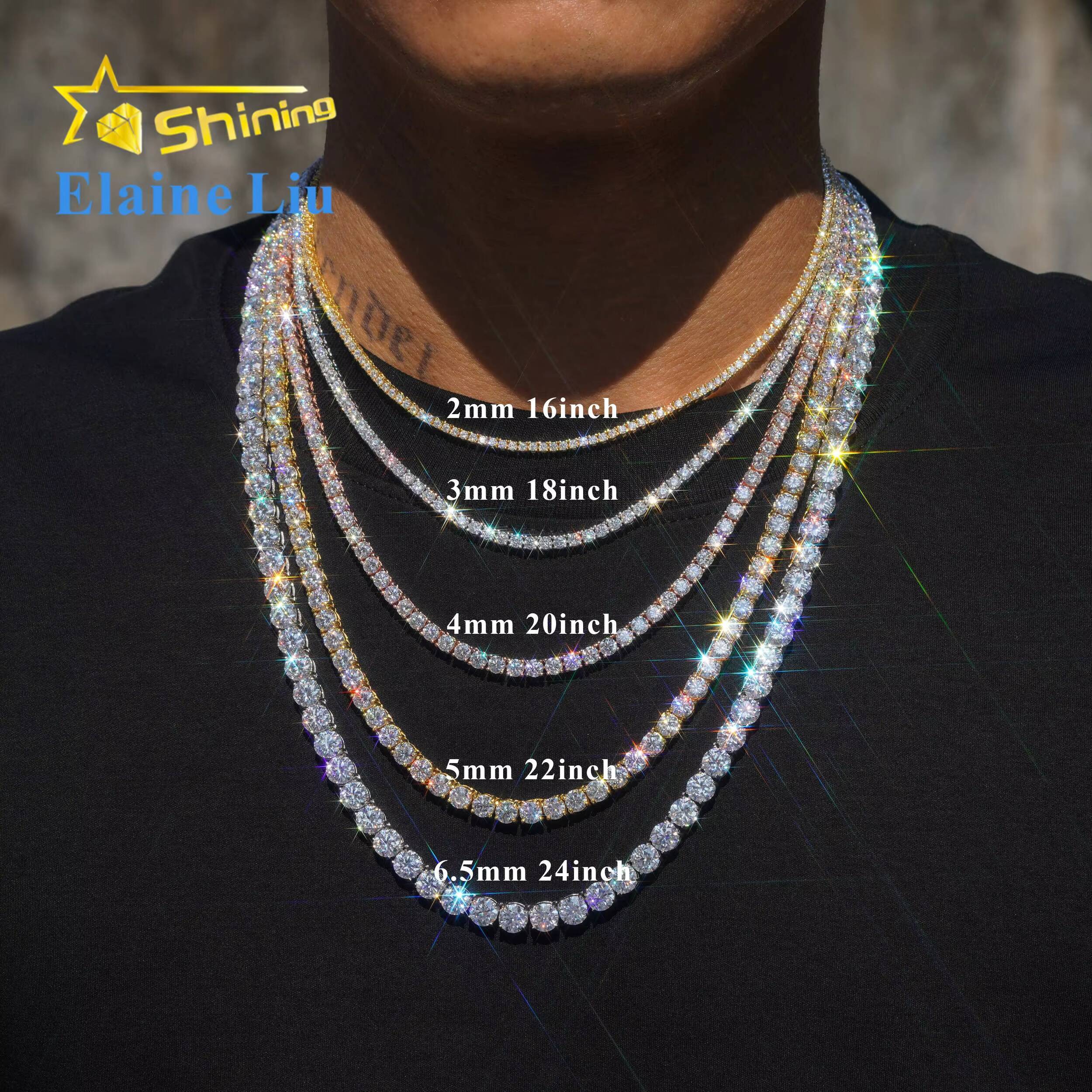 Factory Direct Price Iced Out 2mm 3mm 4mm 5mm 6.5mm VVS Silver 925 Hip Hop VVS Moissanite Lab Diamond Tennis Chain