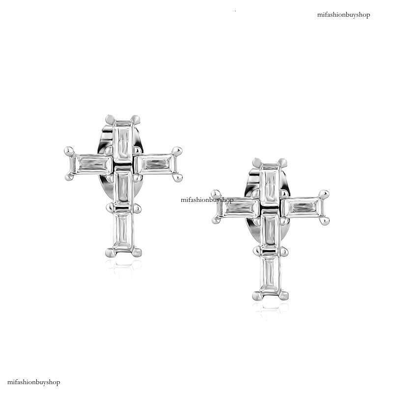 Exquisite INS Style Live Broadcast Sier Needle Heart Niche Design Cross Earrings Jewelry