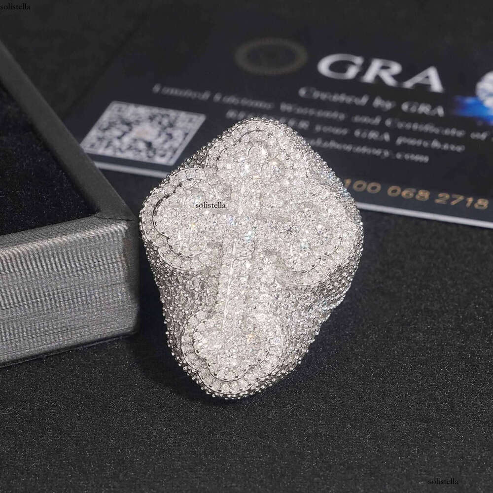 Hot selling fancy cross high-end sier moissanite personalized hip-hop style ring