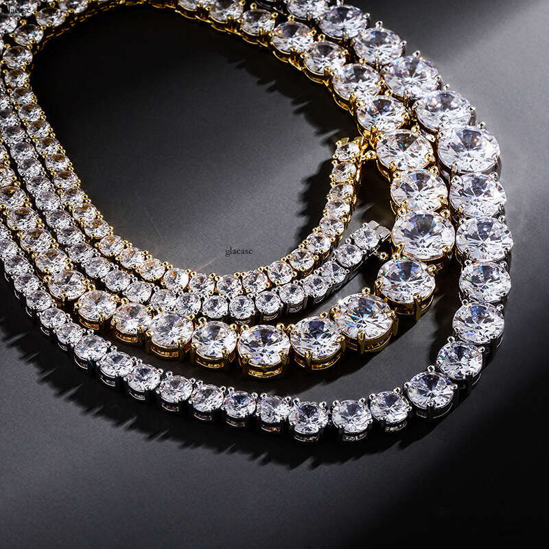 Single Row Moissanite chain Gradient Size Personality Tennis Chain Real Gold Plated Necklace