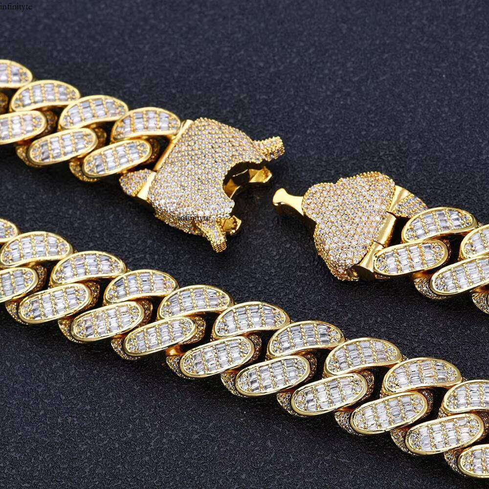 NUOYA HipHop Jewelry Personalized Custom Bling Dia Elastic Buckle Full Pave Baguette Zircon Cuban Chain Bracelet
