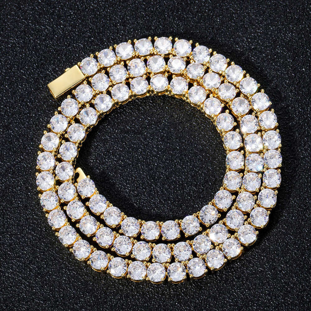 3mm 4mm 5mm Wide Spring Clasp Tennis Chain Micro Pave Single Row Moissanite chain Hip Hop Necklace
