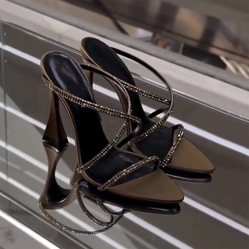2025 Summer One-Strap Snake-Shaped Wrapped Designer Shoes Open-Toe Rhinestone Sparkling Bowknot Stiletto High Heel Sexy Sandals for Women