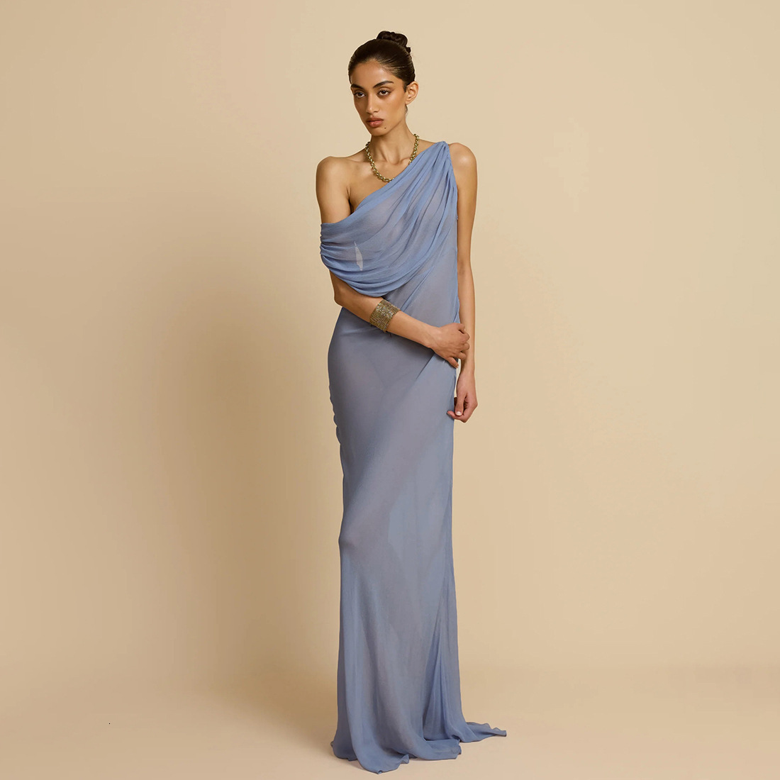 2025 Summer New Womens Fashion Sexy Mesh See-through Halter Backless Slim Long Dress