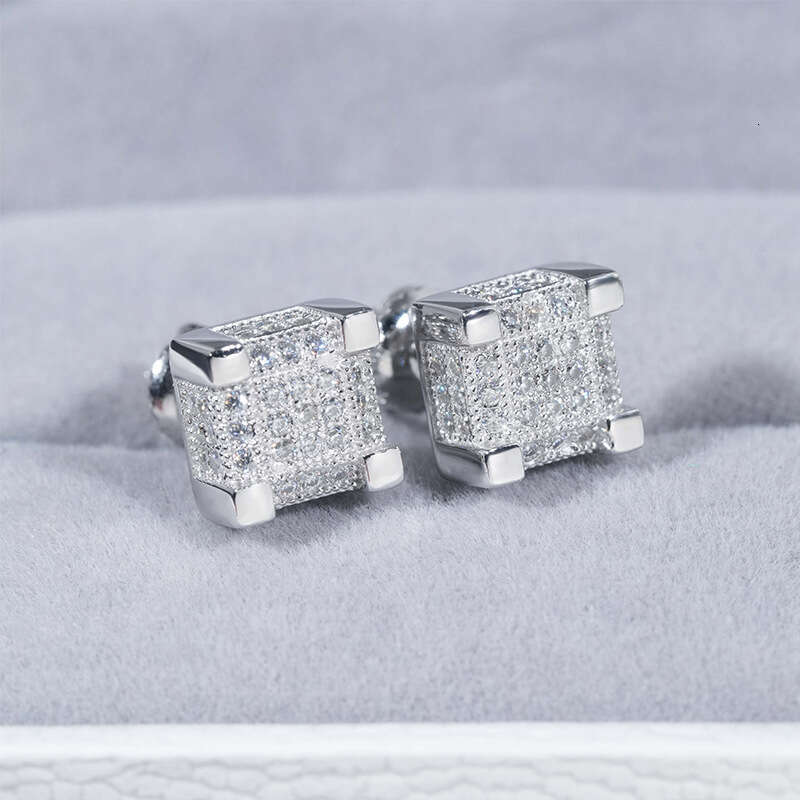 ICED OUT Fashion Unisex Sier Moissanite Hip Hop Earrings Jewelry