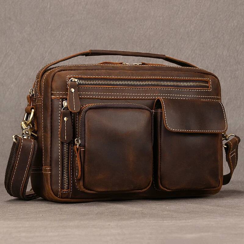 Big Shoulder Genuine Leather Crossbody Bag For Male Retro Fashion Style Men's Messenger Sling Bags With Handle Handbags