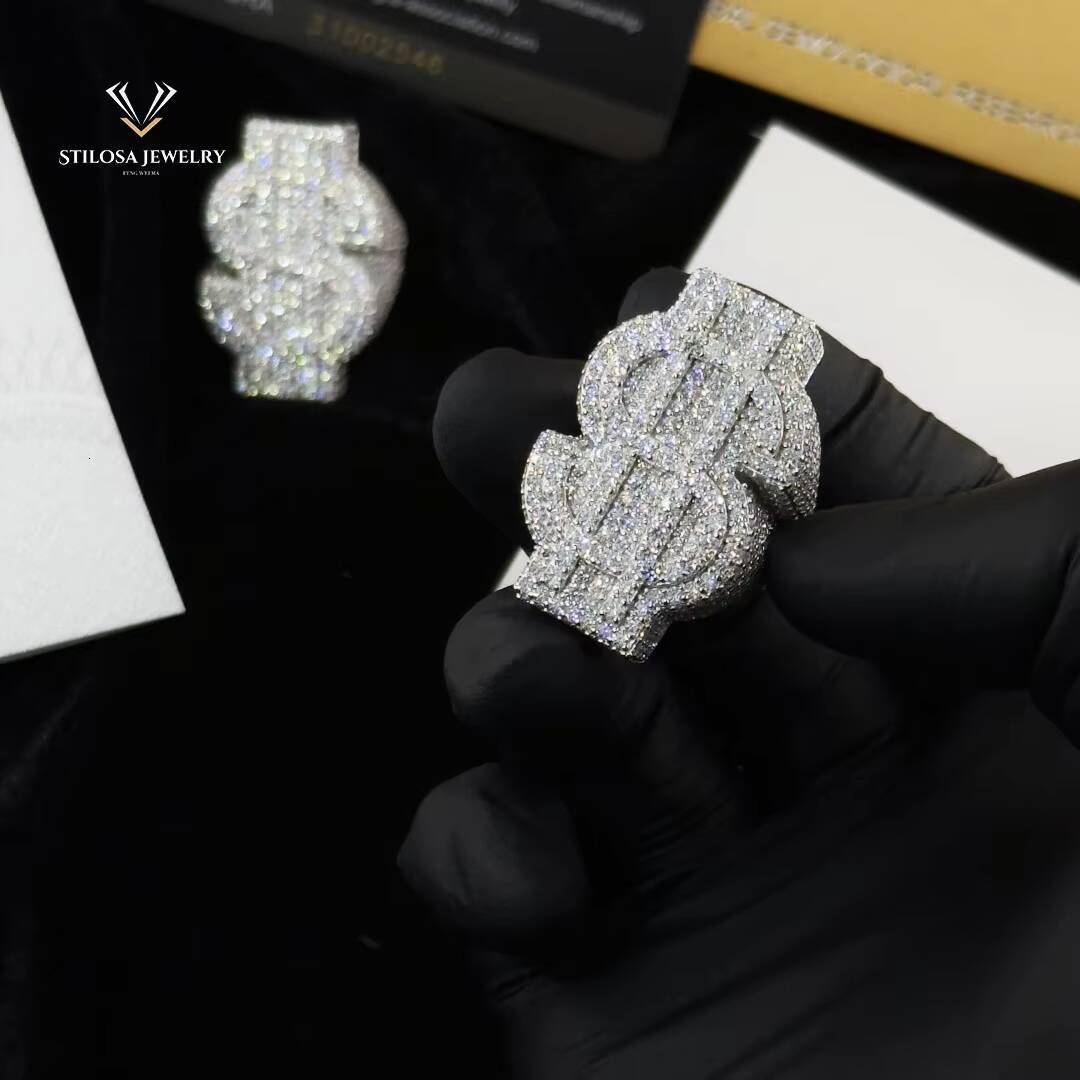 Hip Hop Ring Fashion Jewelry Iced Out Ring Pass Tester Jewelry Men 925 Sterling Silver Vvs Moissanite Hip Hop Ring
