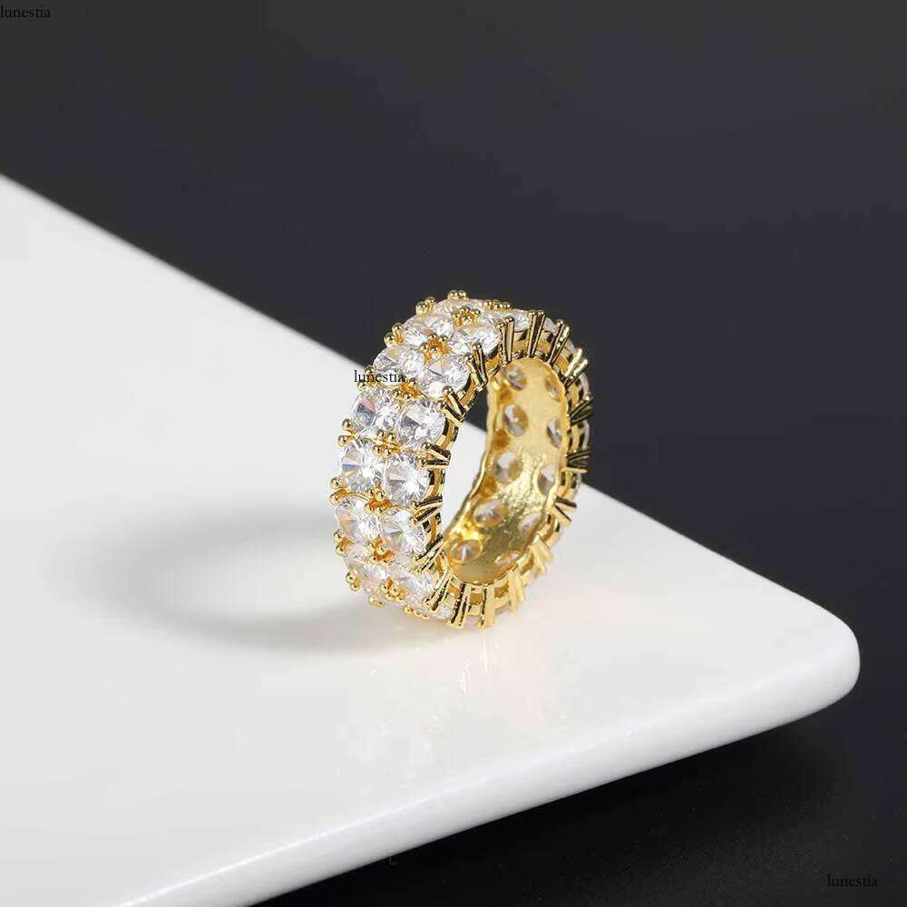 NUOYA Iced Out Cubic Zirconia Tennis Gold Plating CZ Finger Ring Hip Hop Women Jewelry
