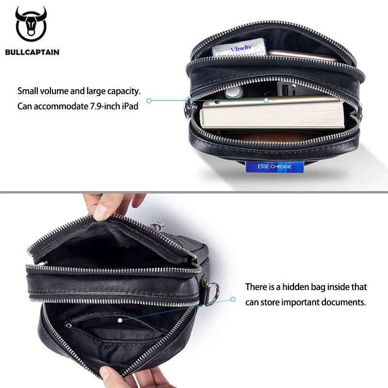 BULLCAPTAIN Casual Bags Leather Shoulder Bag Business Men's Satchel Compact Mini Messenger Bages Men 09