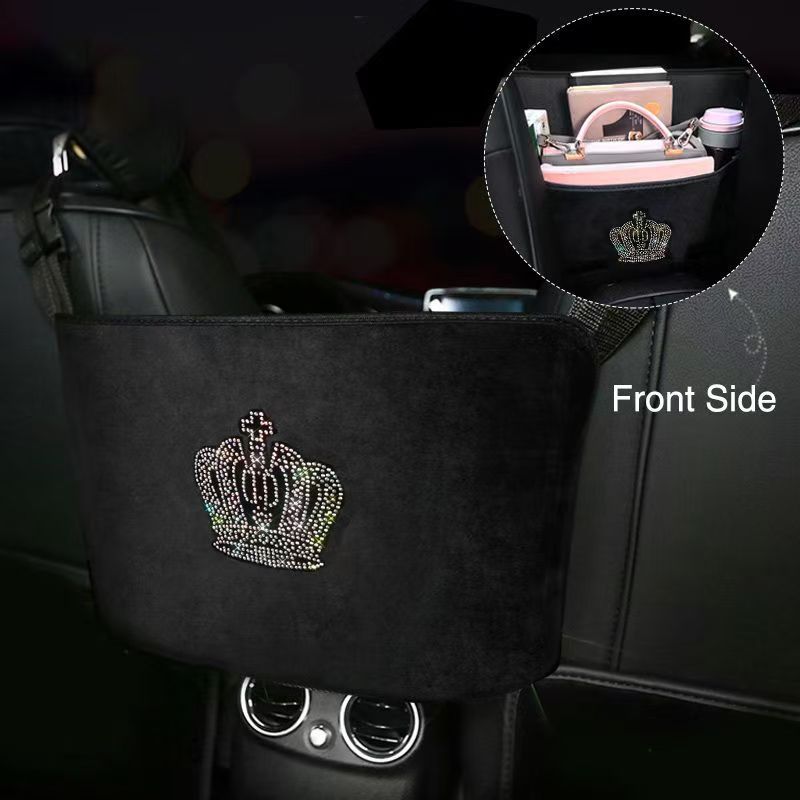 Car-mounted crown-decorated multi-functional storage bag with trash can