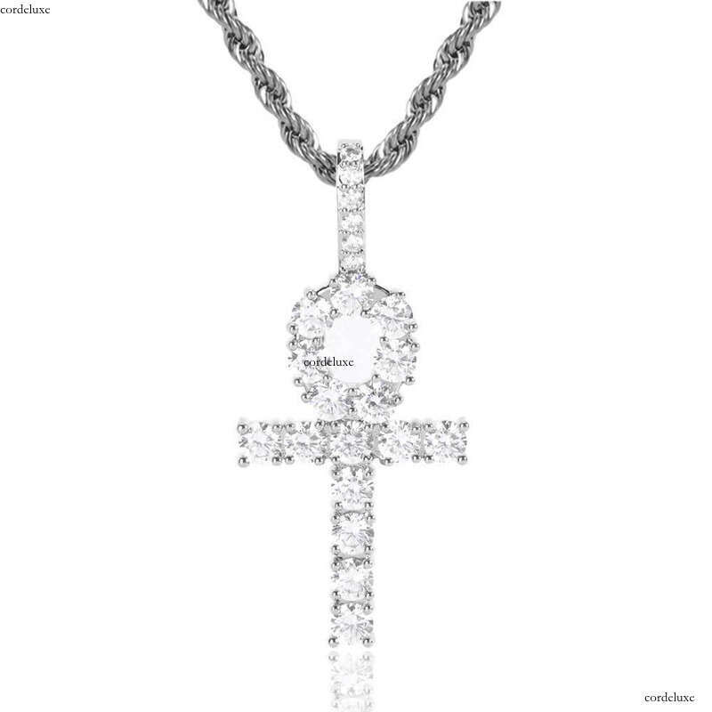 Hip-Hop Jewelry Solid Ankha Moissanite chain Necklace Small Ankh Key Cross Pendant Chain