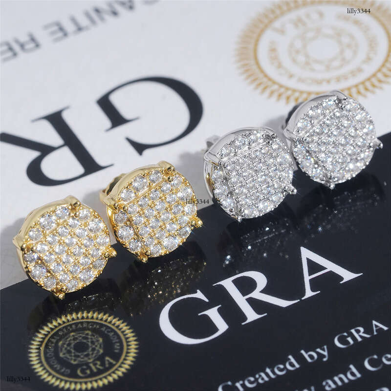 ICED OUT Moissanite for Men and Women Classic Round Sier Real Gold Plated Earrings
